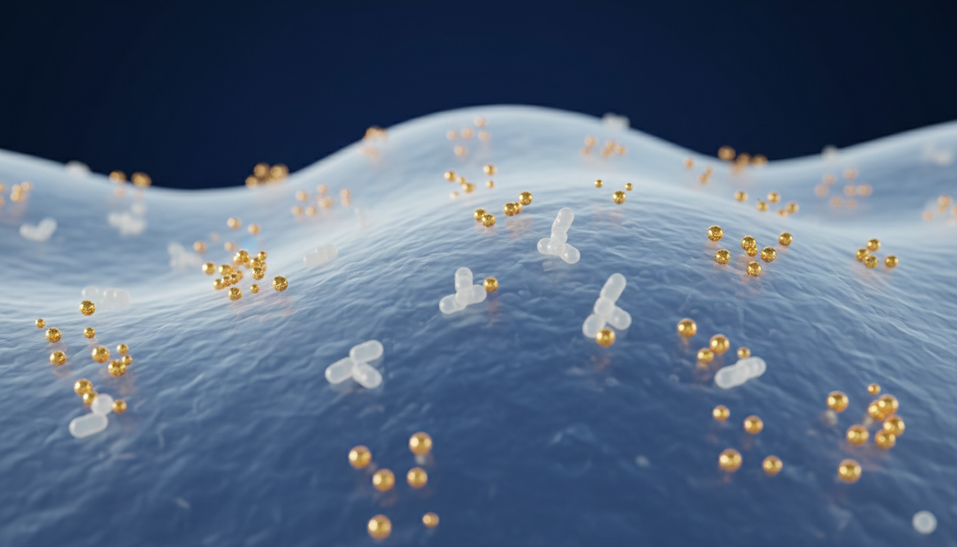 Illustration of receptors on a cell surface briefly blocked while natural signaling molecules gather nearby